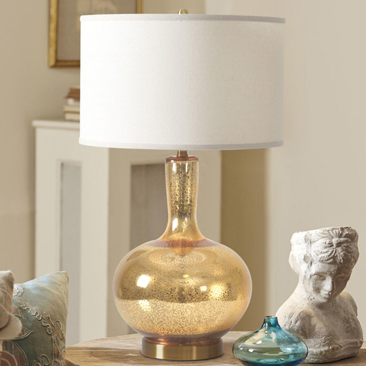 Modern Plug-in Gold Bottle Shape Geometric Table Lamp Image - 1