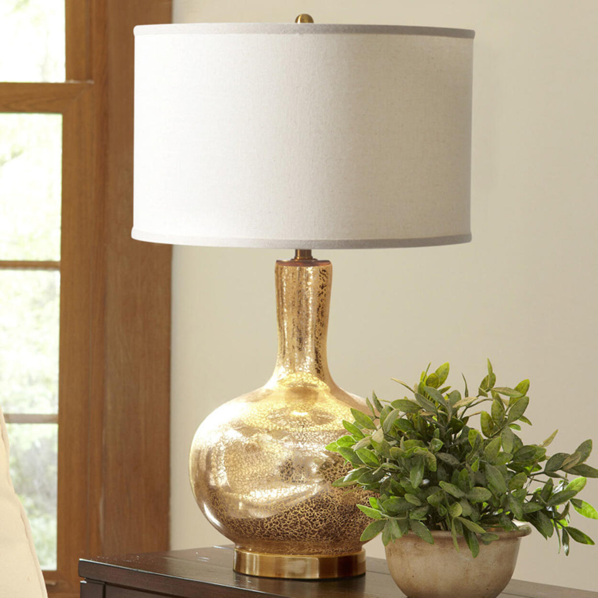 Modern Plug-in Gold Bottle Shape Geometric Table Lamp Image - 2
