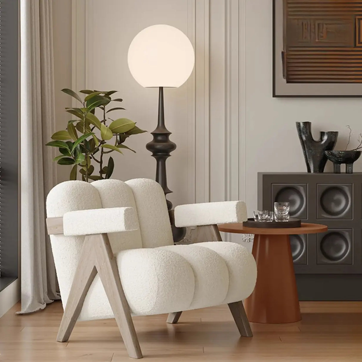 Modern Plush Living Room White Medium Accent Chair with Arms Image - 1