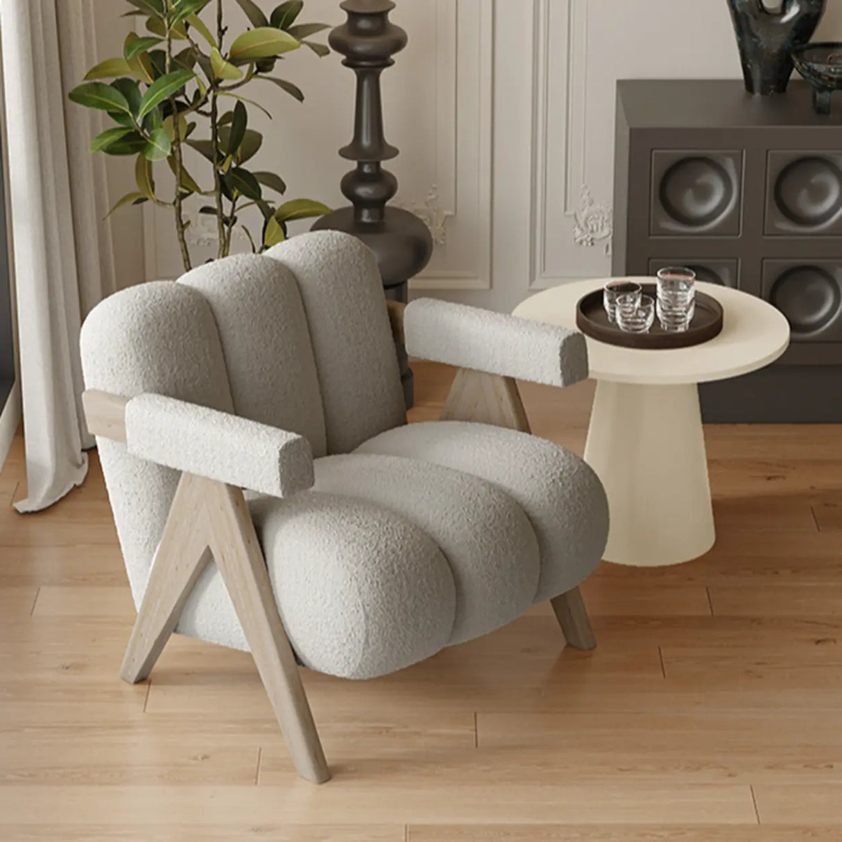 Modern Plush Living Room White Medium Accent Chair with Arms Image - 10