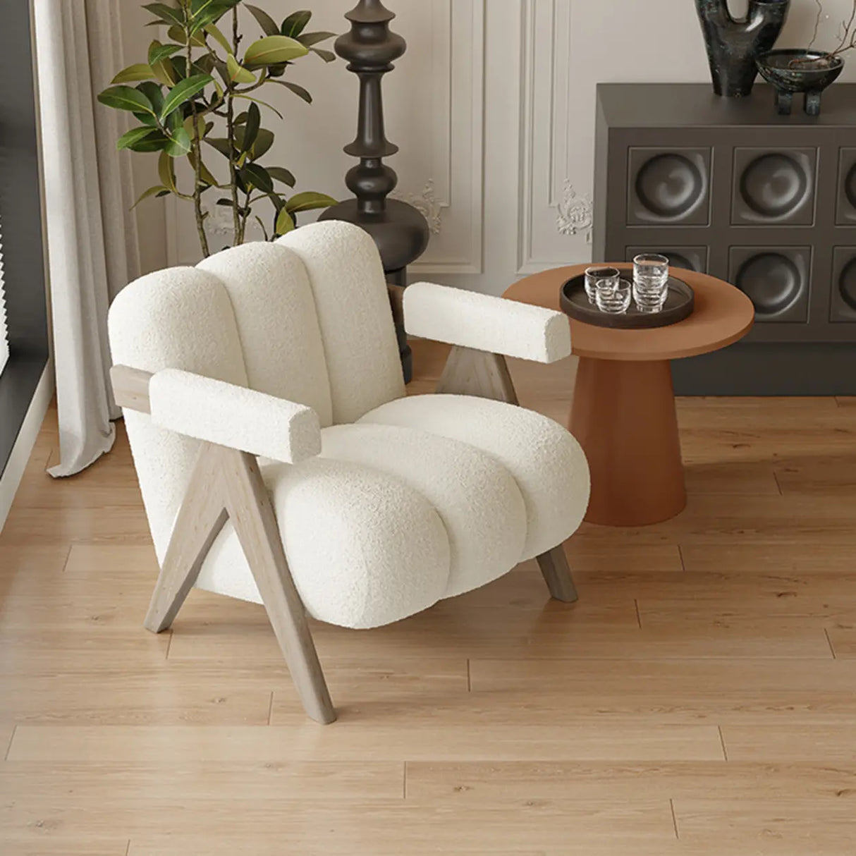 Modern Plush Living Room White Medium Accent Chair with Arms Image - 4