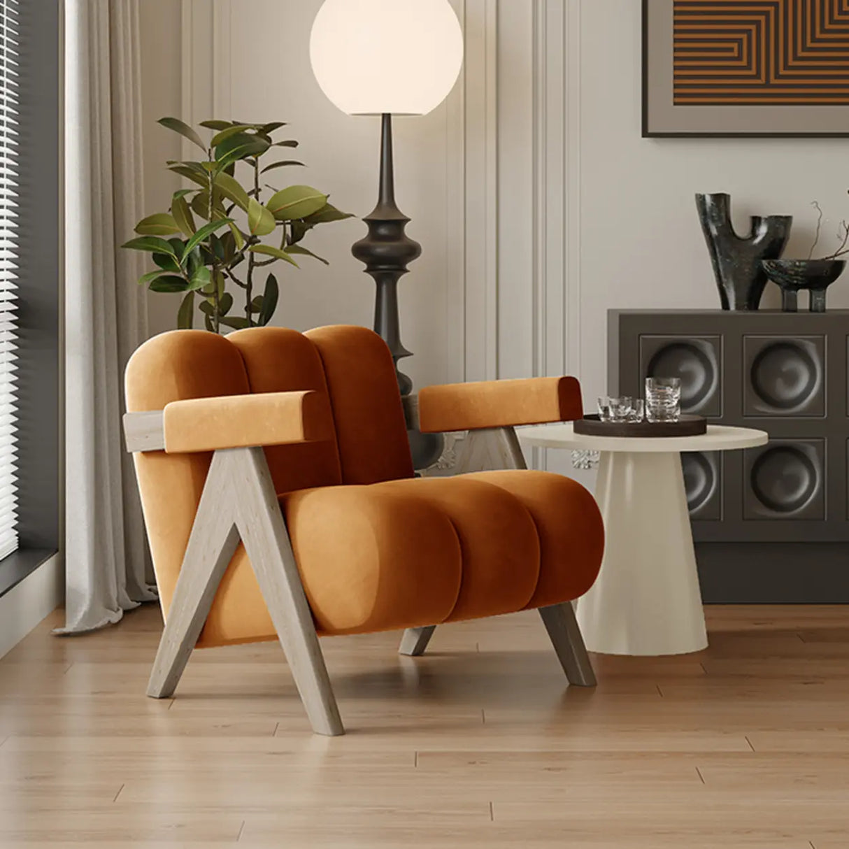 Modern Plush Living Room White Medium Accent Chair with Arms Image - 6