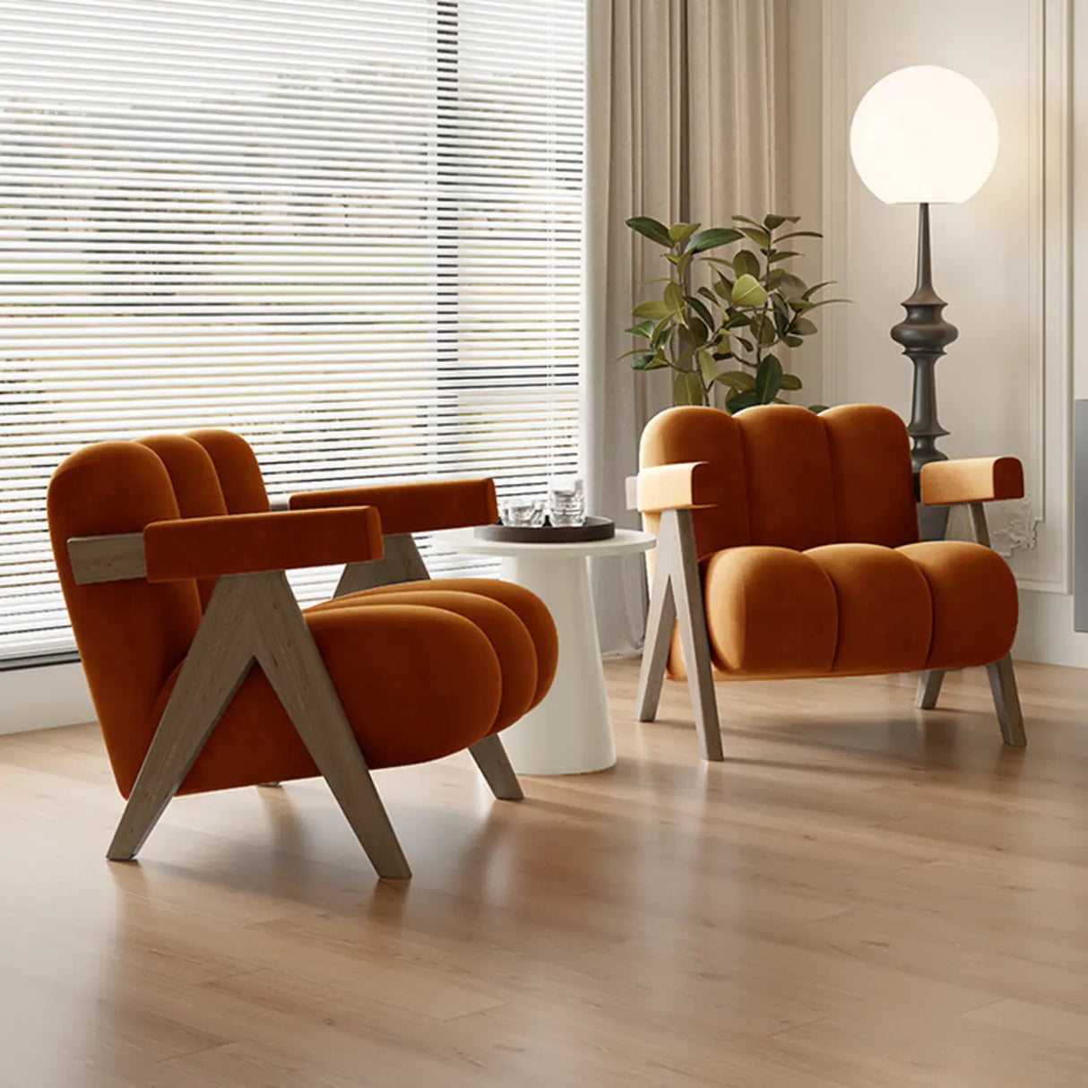 Modern Plush Living Room White Medium Accent Chair with Arms Image - 8