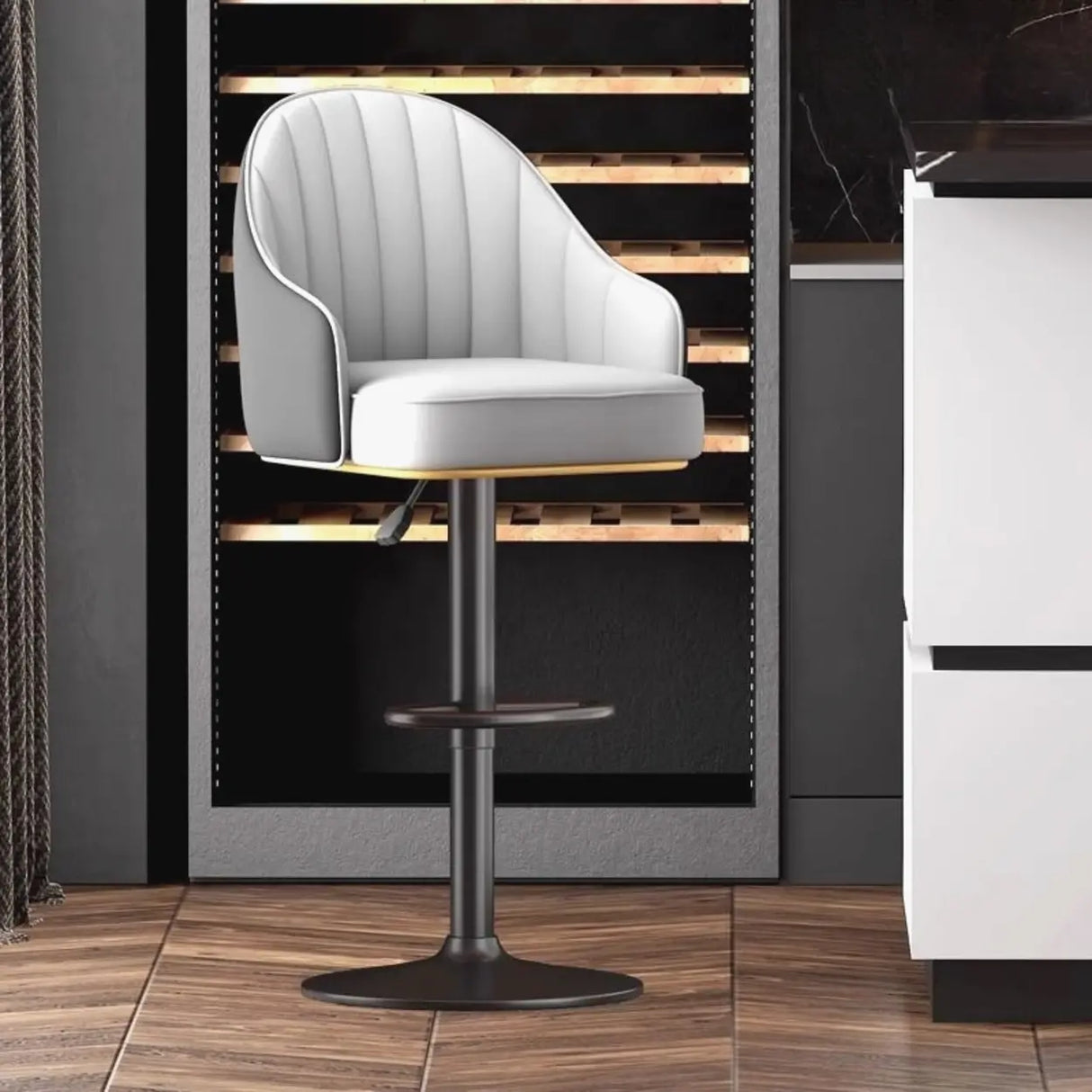 Modern Pneumatic Adjustable Swivel Bar Stool with Backrest Image - 11