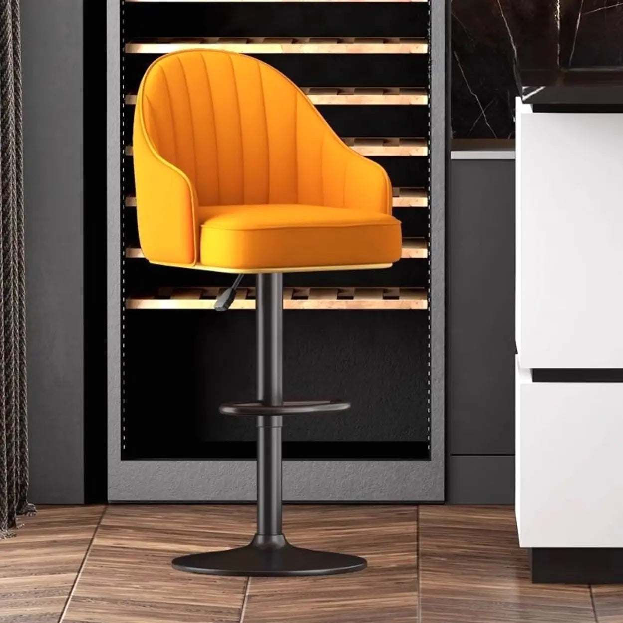 Modern Pneumatic Adjustable Swivel Bar Stool with Backrest Image - 14