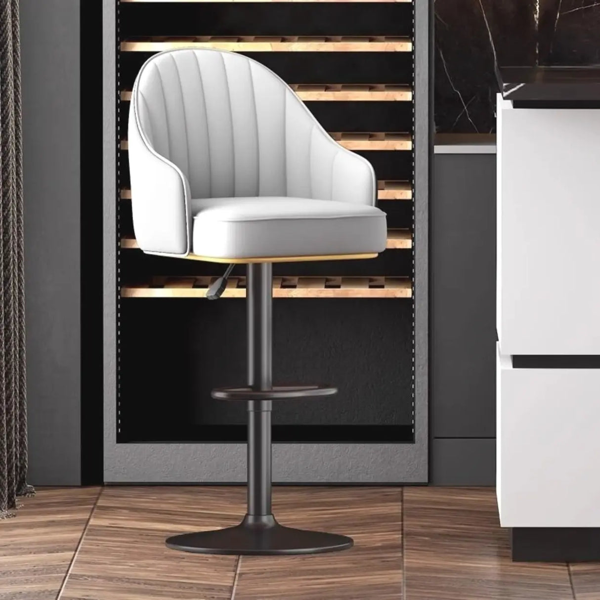 Modern Pneumatic Adjustable Swivel Bar Stool with Backrest Image - 15