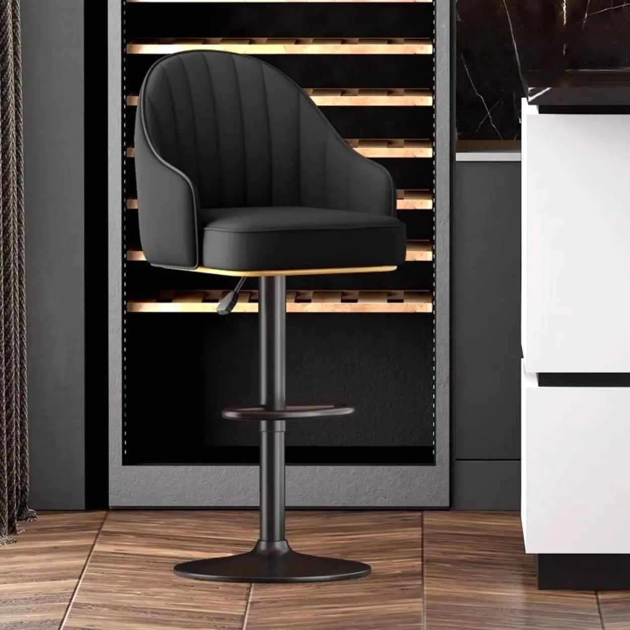 Modern Pneumatic Adjustable Swivel Bar Stool with Backrest Image - 16