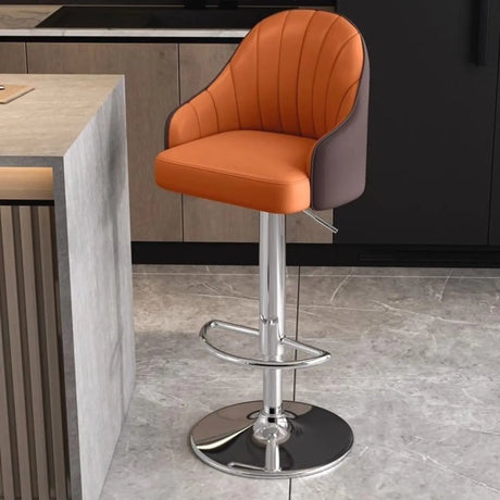 Modern Pneumatic Adjustable Swivel Bar Stool with Backrest Image - 2
