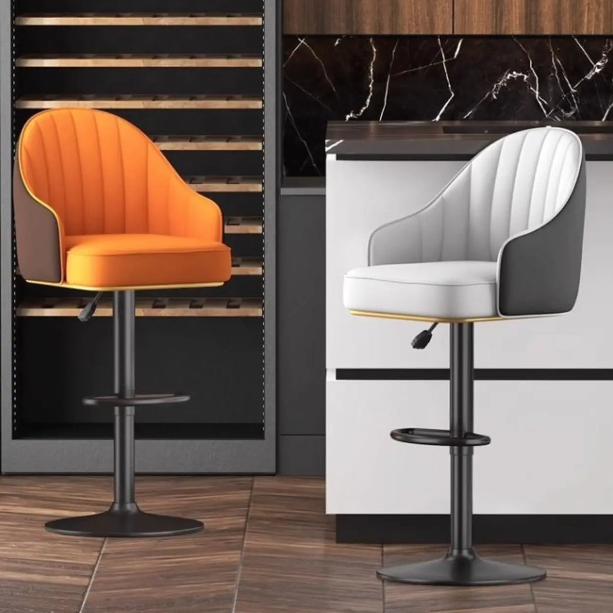 Modern Pneumatic Adjustable Swivel Bar Stool with Backrest Image - 3