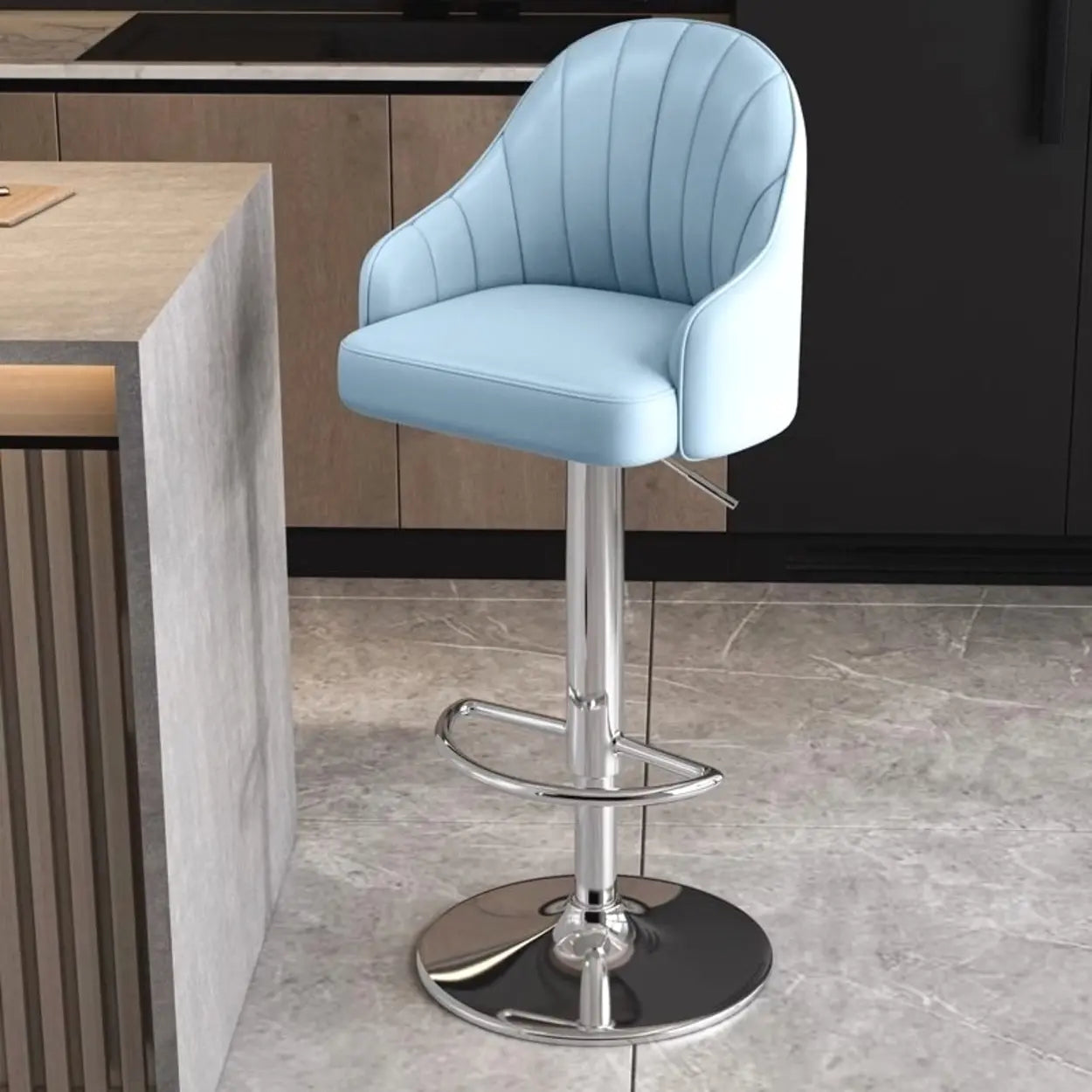 Modern Pneumatic Adjustable Swivel Bar Stool with Backrest Image - 4