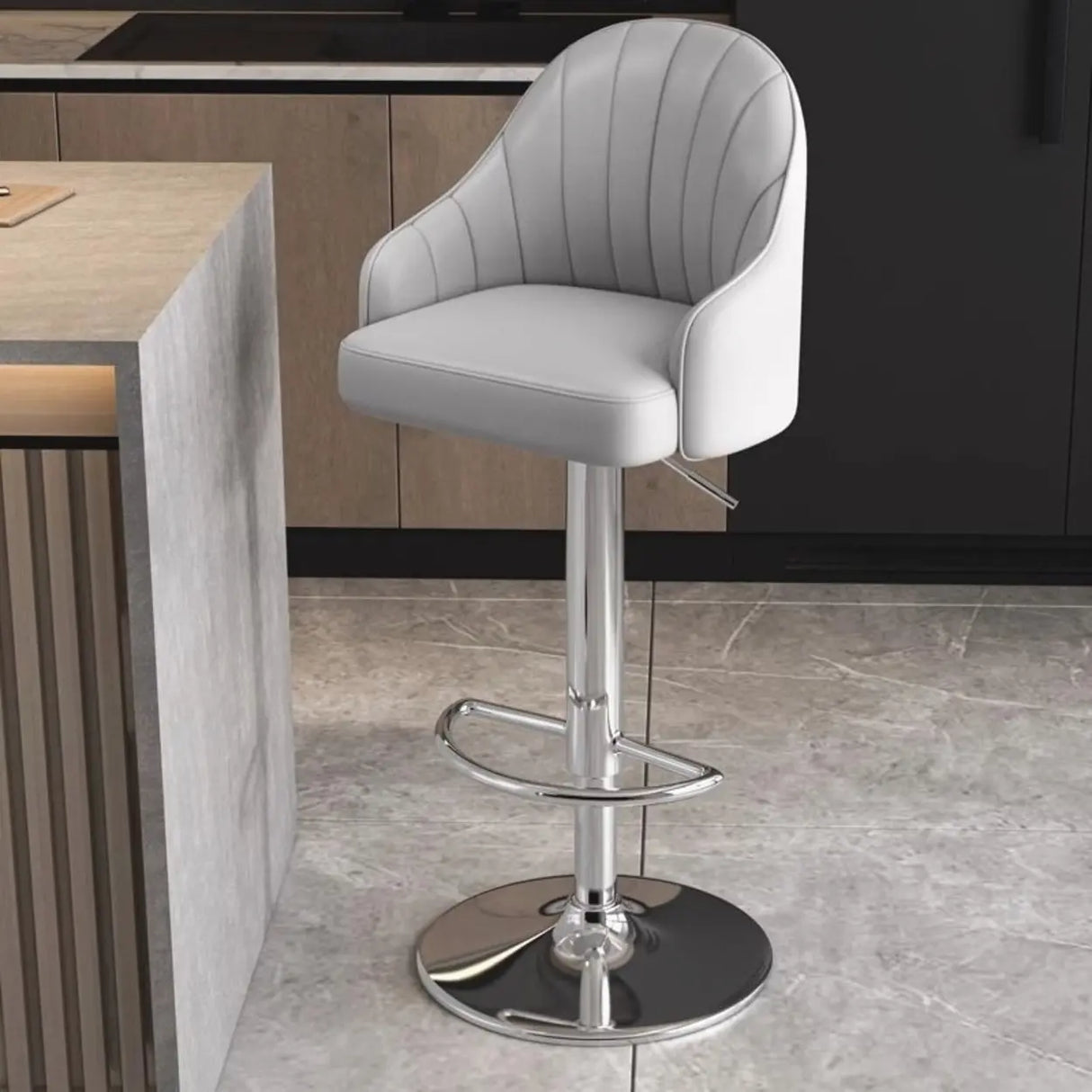 Modern Pneumatic Adjustable Swivel Bar Stool with Backrest Image - 5