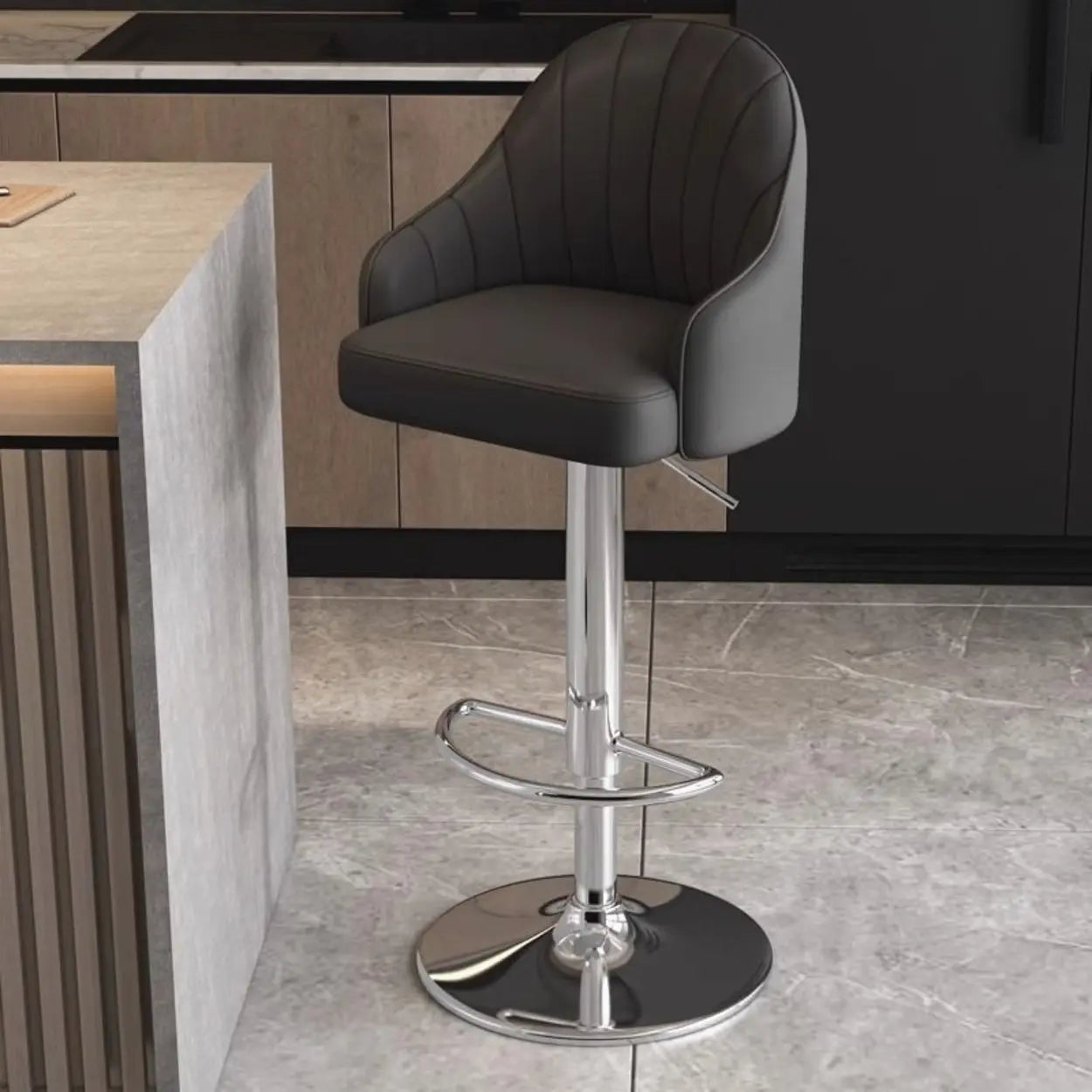 Modern Pneumatic Adjustable Swivel Bar Stool with Backrest Image - 7