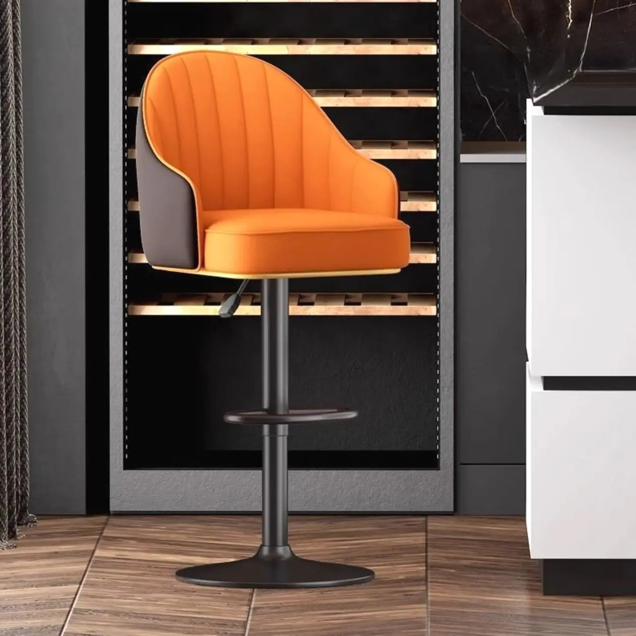 Modern Pneumatic Adjustable Swivel Bar Stool with Backrest Image - 9