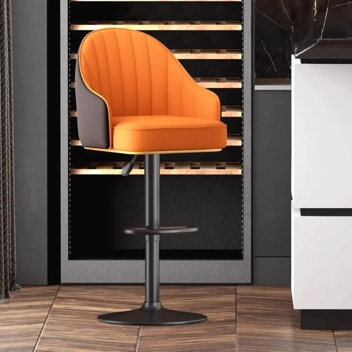 Modern Pneumatic Adjustable Swivel Bar Stool with Backrest Image - 9