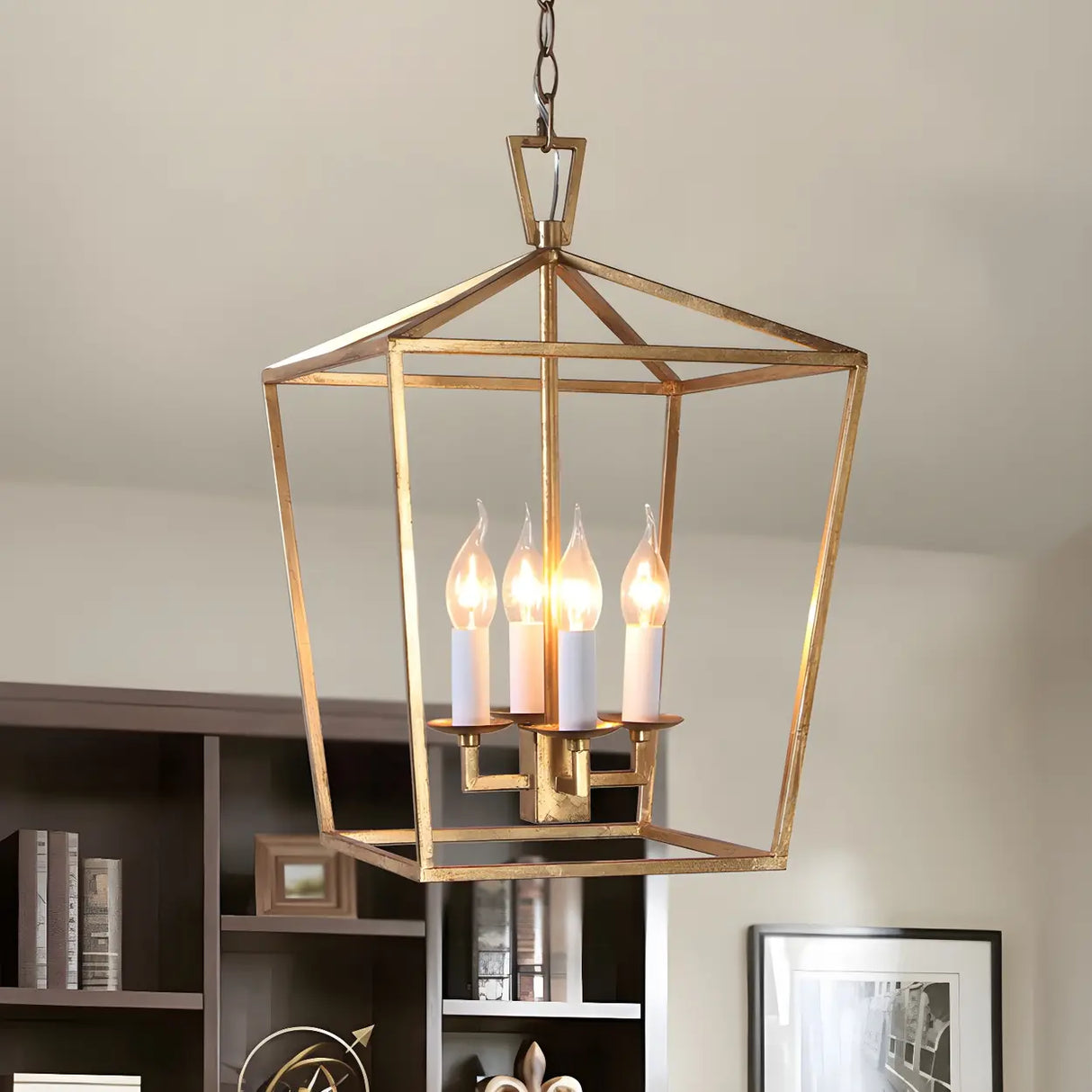 Modern Prismatic Geometric Gold Dining Room Chandelier Image - 1