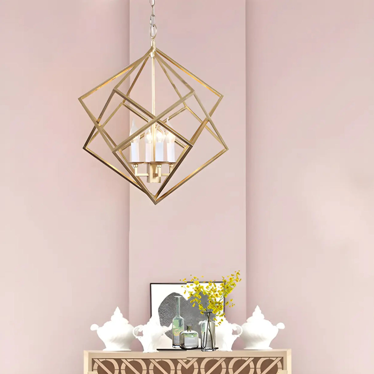 Modern Prismatic Geometric Gold Dining Room Chandelier Image - 4