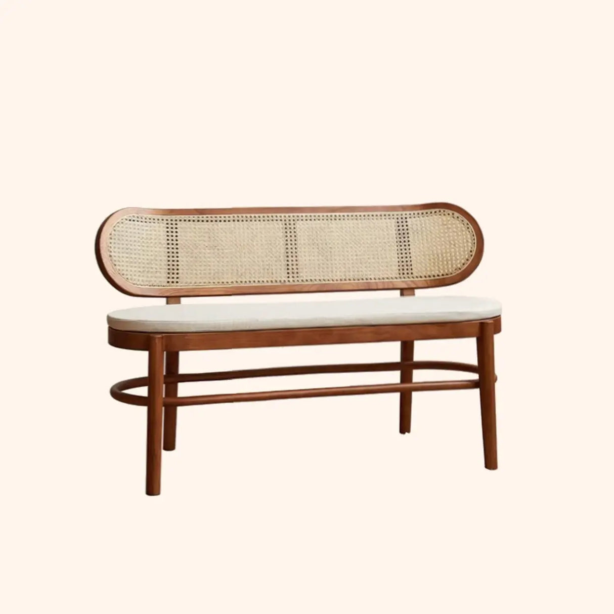 Modern Rattan-Back Wooden Bench for Stylish Home Décor Image - 11