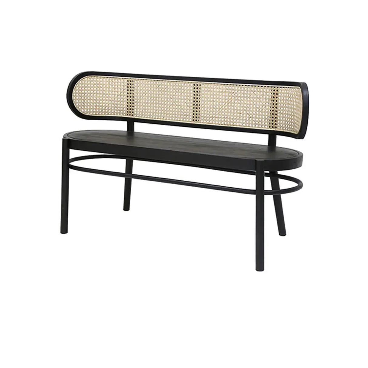 Modern Rattan-Back Wooden Bench for Stylish Home Décor Image - 2