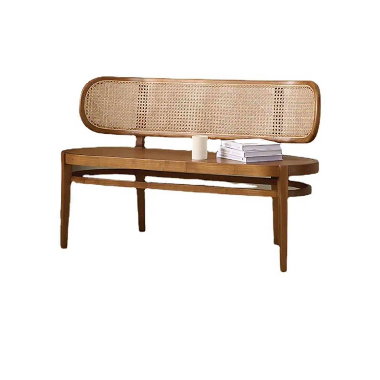 Modern Rattan-Back Wooden Bench for Stylish Home Décor Image - 3
