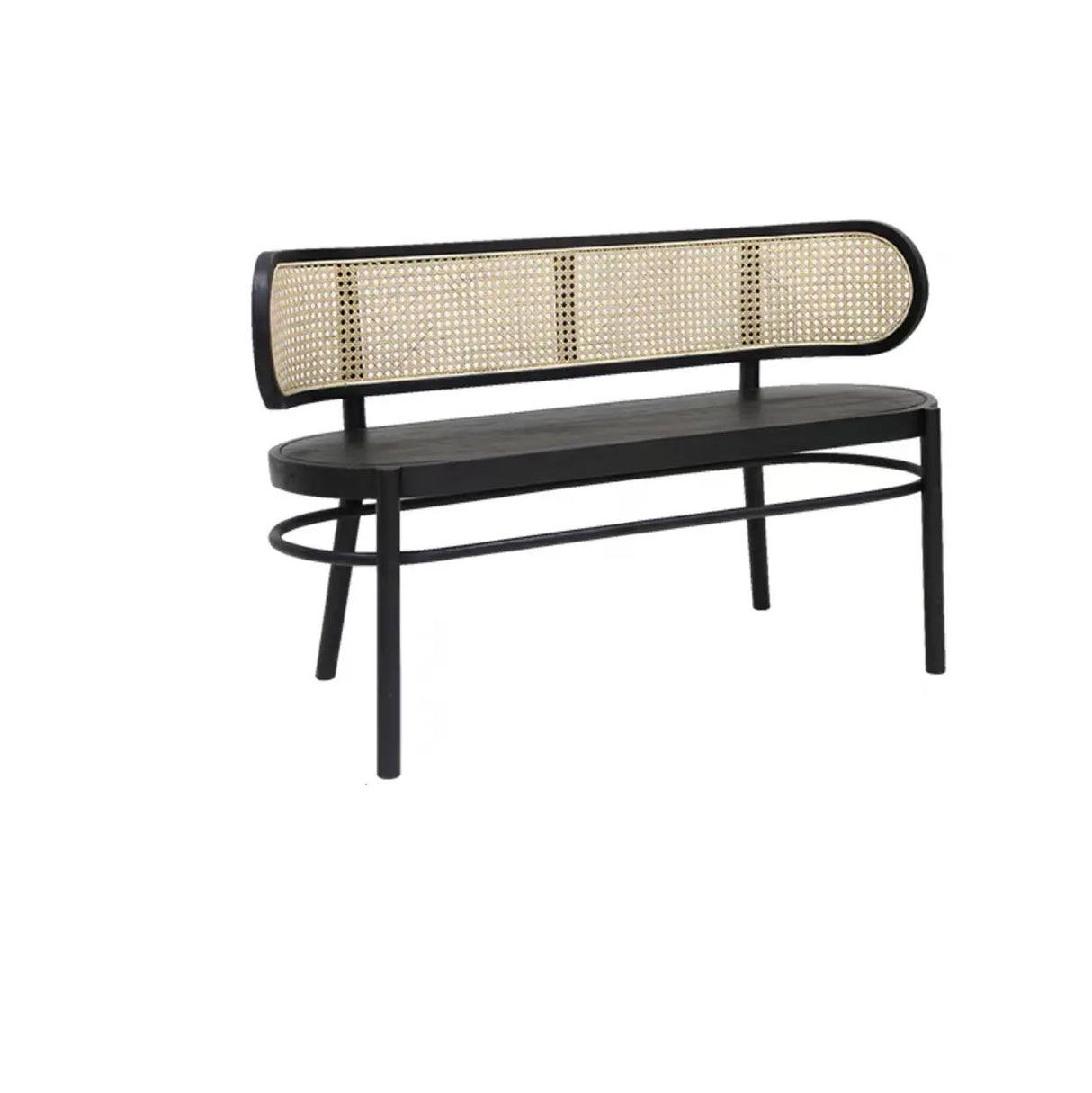 Modern Rattan-Back Wooden Bench for Stylish Home Décor Image - 5