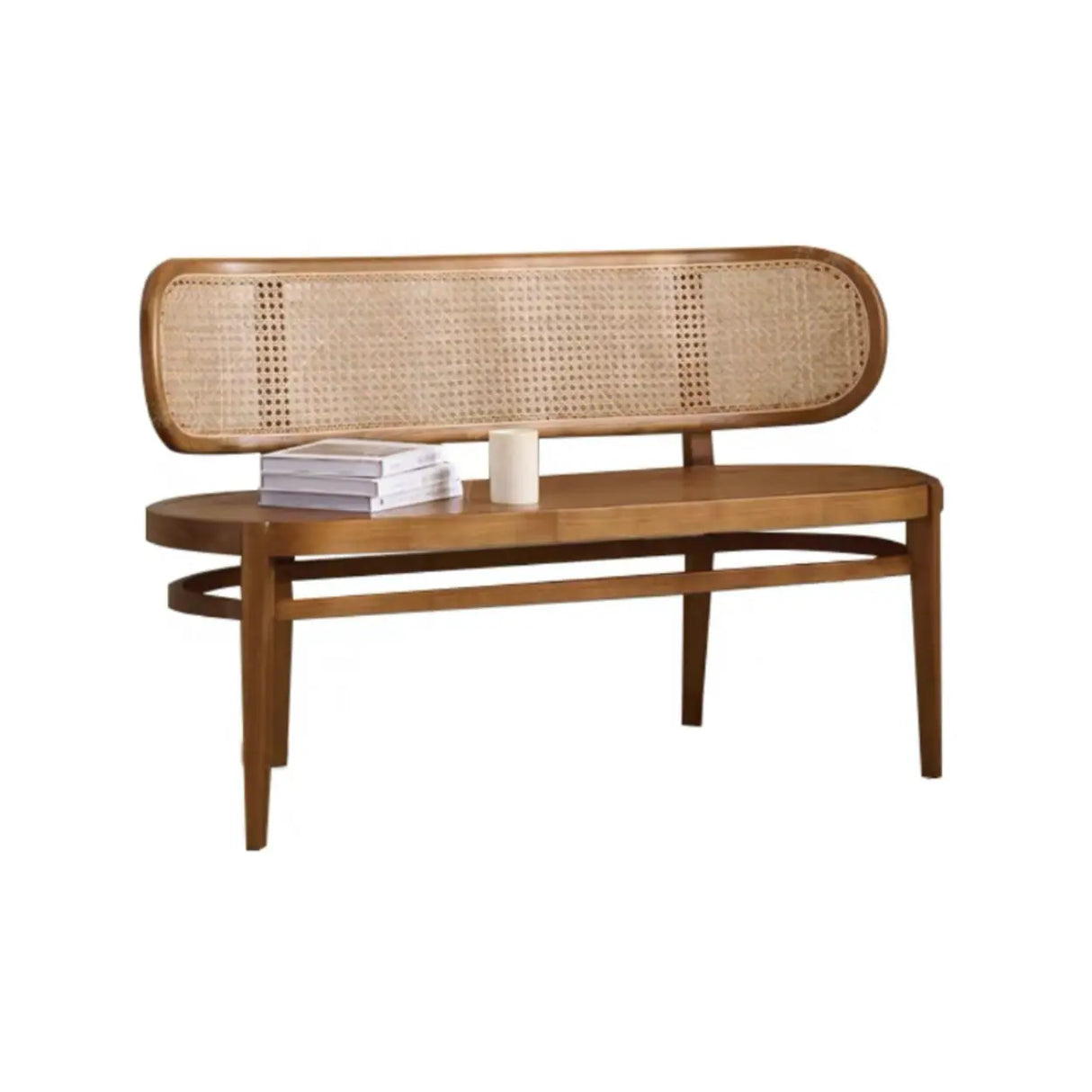 Modern Rattan-Back Wooden Bench for Stylish Home Décor Image - 7