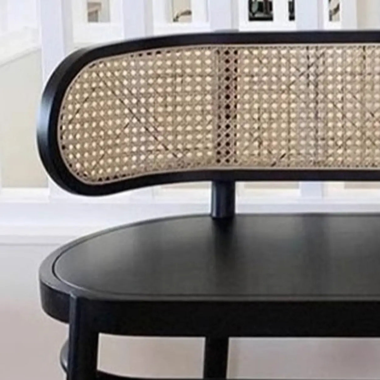 Modern Rattan-Back Wooden Bench for Stylish Home Décor Image - 8