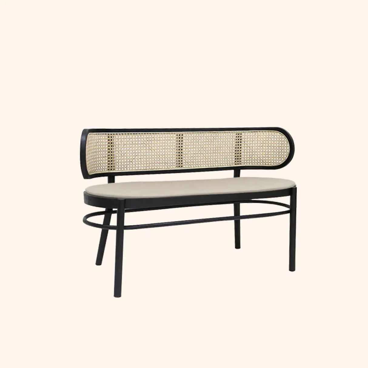 Modern Rattan-Back Wooden Bench for Stylish Home Décor Image - 9
