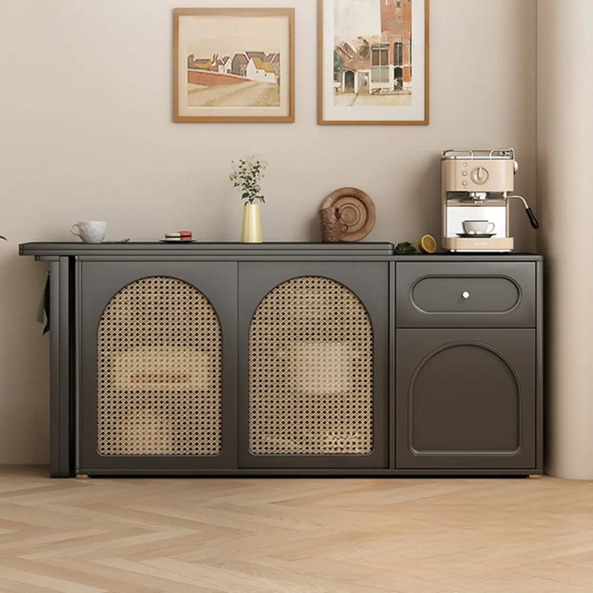 Modern Rattan Sideboard Cabinet with Storage Drawers Image - 1
