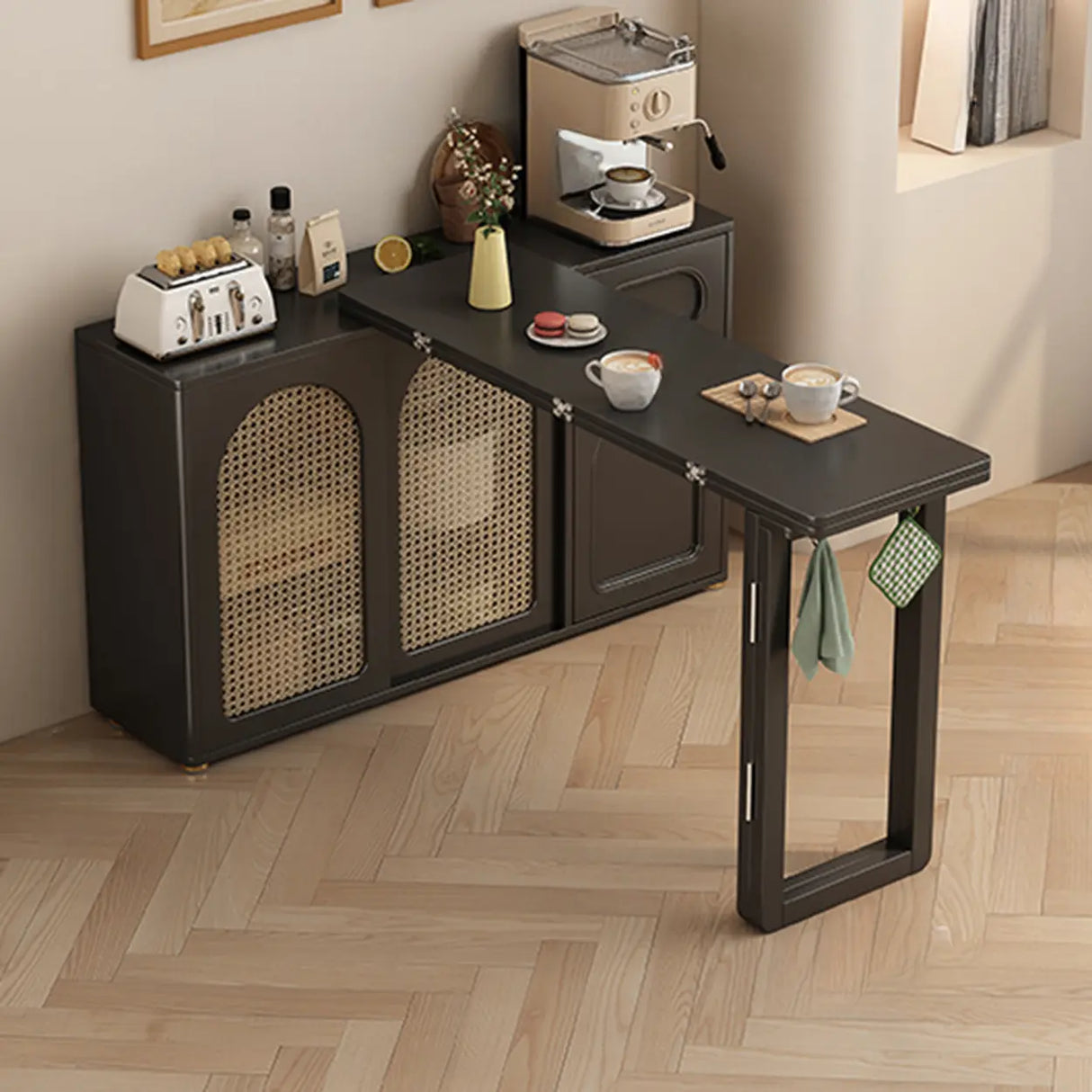 Modern Rattan Sideboard Cabinet with Storage Drawers Image - 2