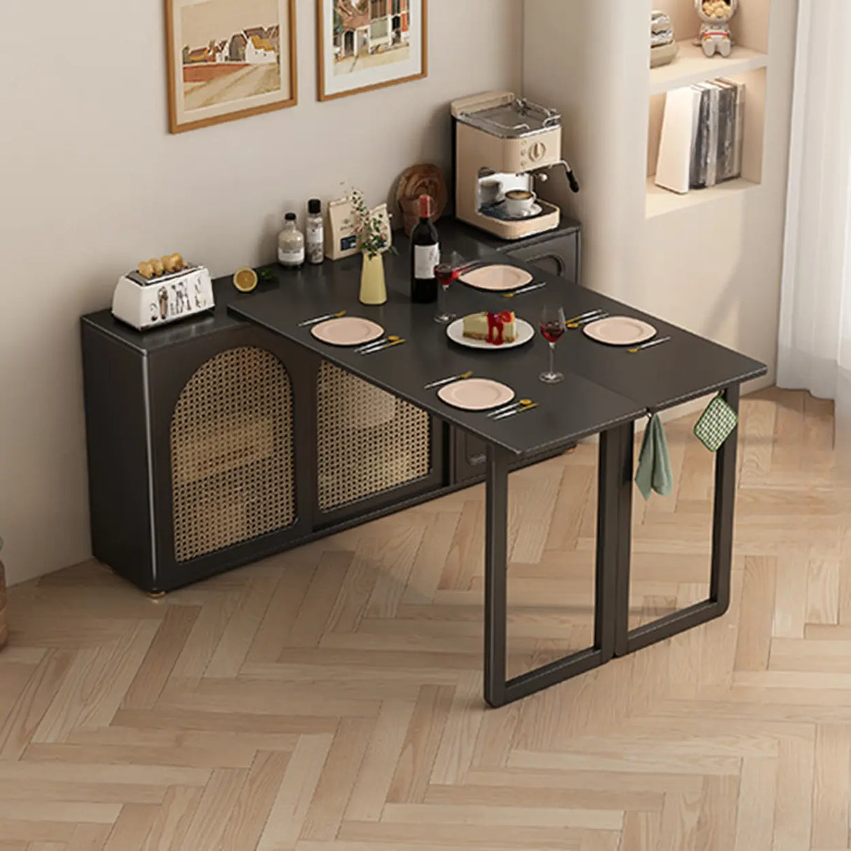 Modern Rattan Sideboard Cabinet with Storage Drawers Image - 5