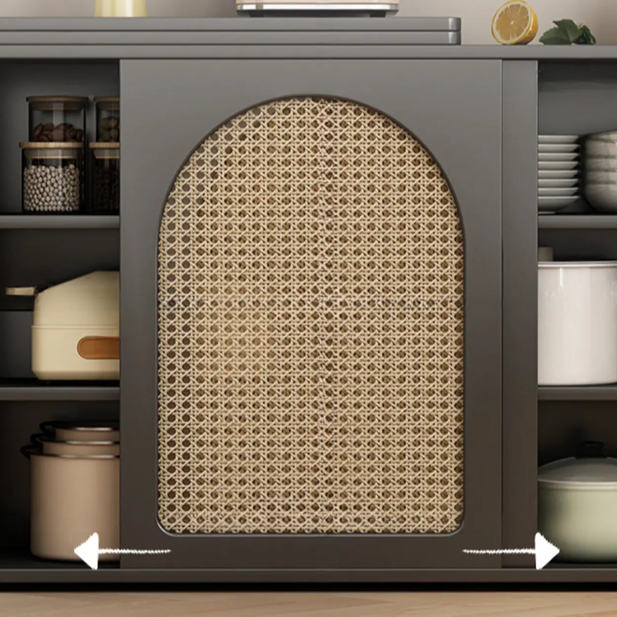 Modern Rattan Sideboard Cabinet with Storage Drawers Image - 9