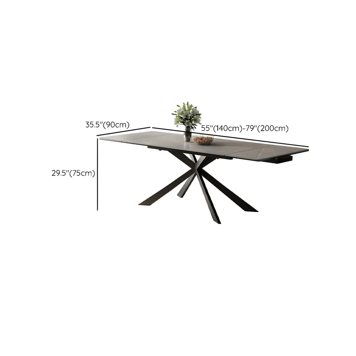 Modern Rectangle Extendable Grey Dining Table Removable Leaf