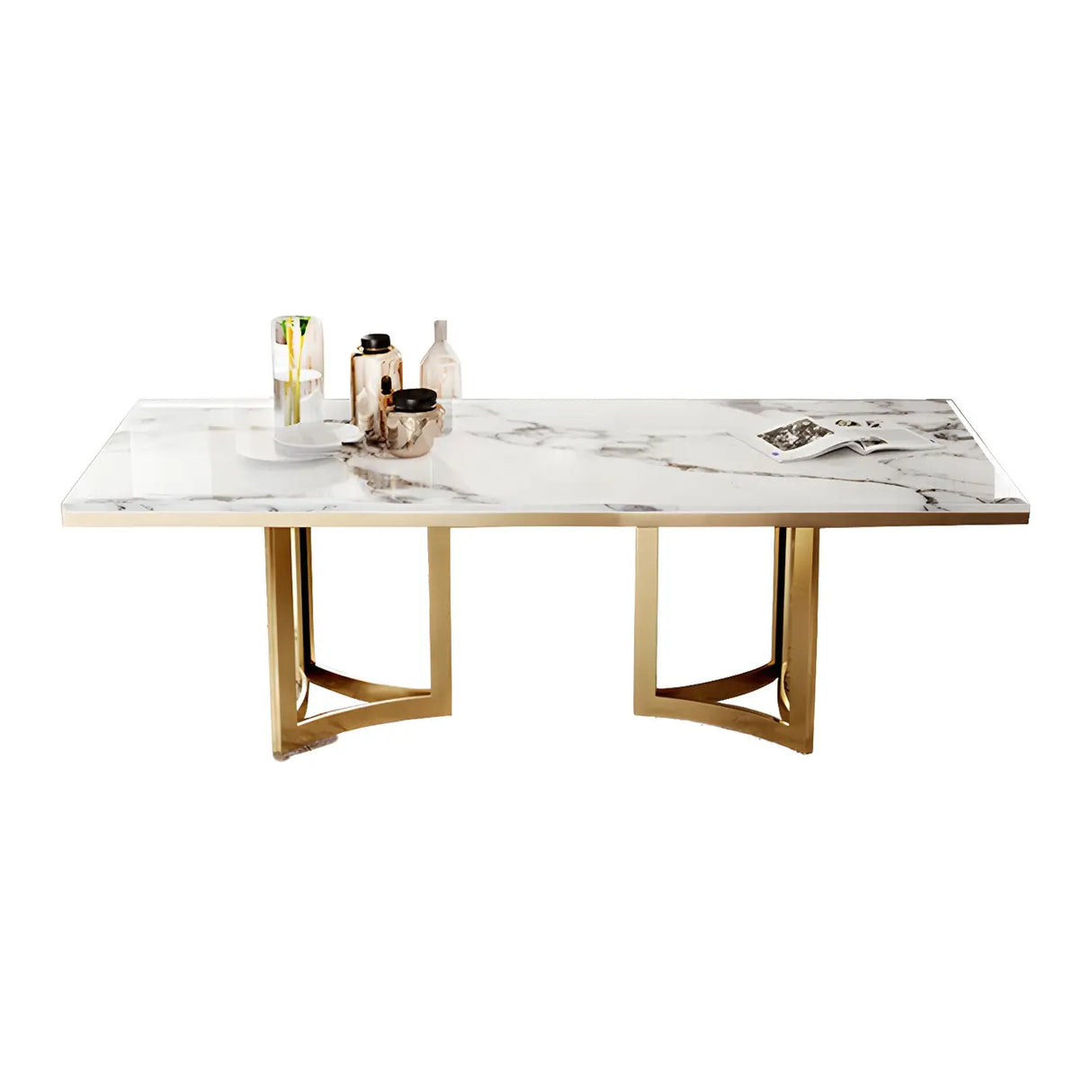 Modern Rectangle Gold Frame White Dining Table Image - 5