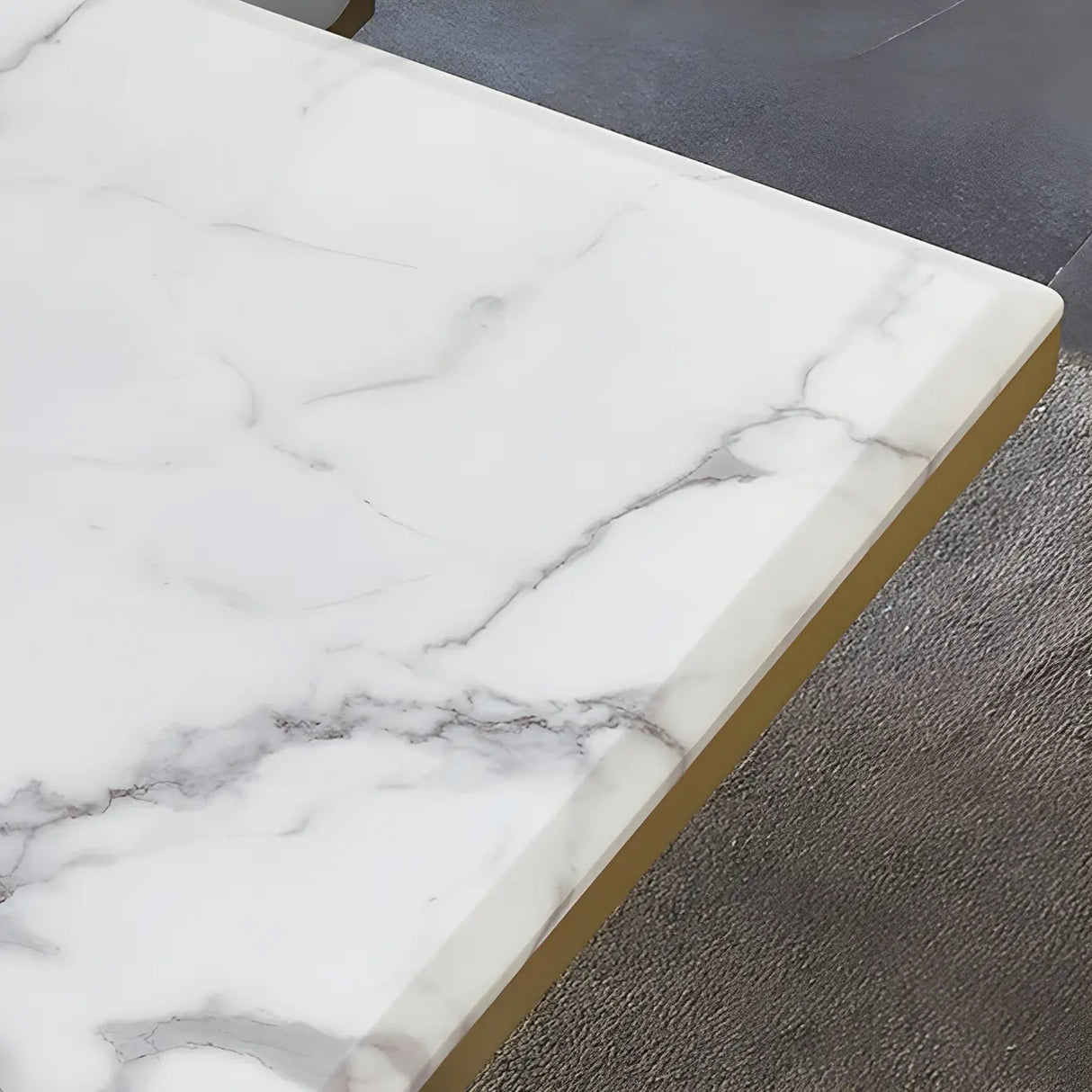 Modern Rectangle Gold Frame White Dining Table Image - 6