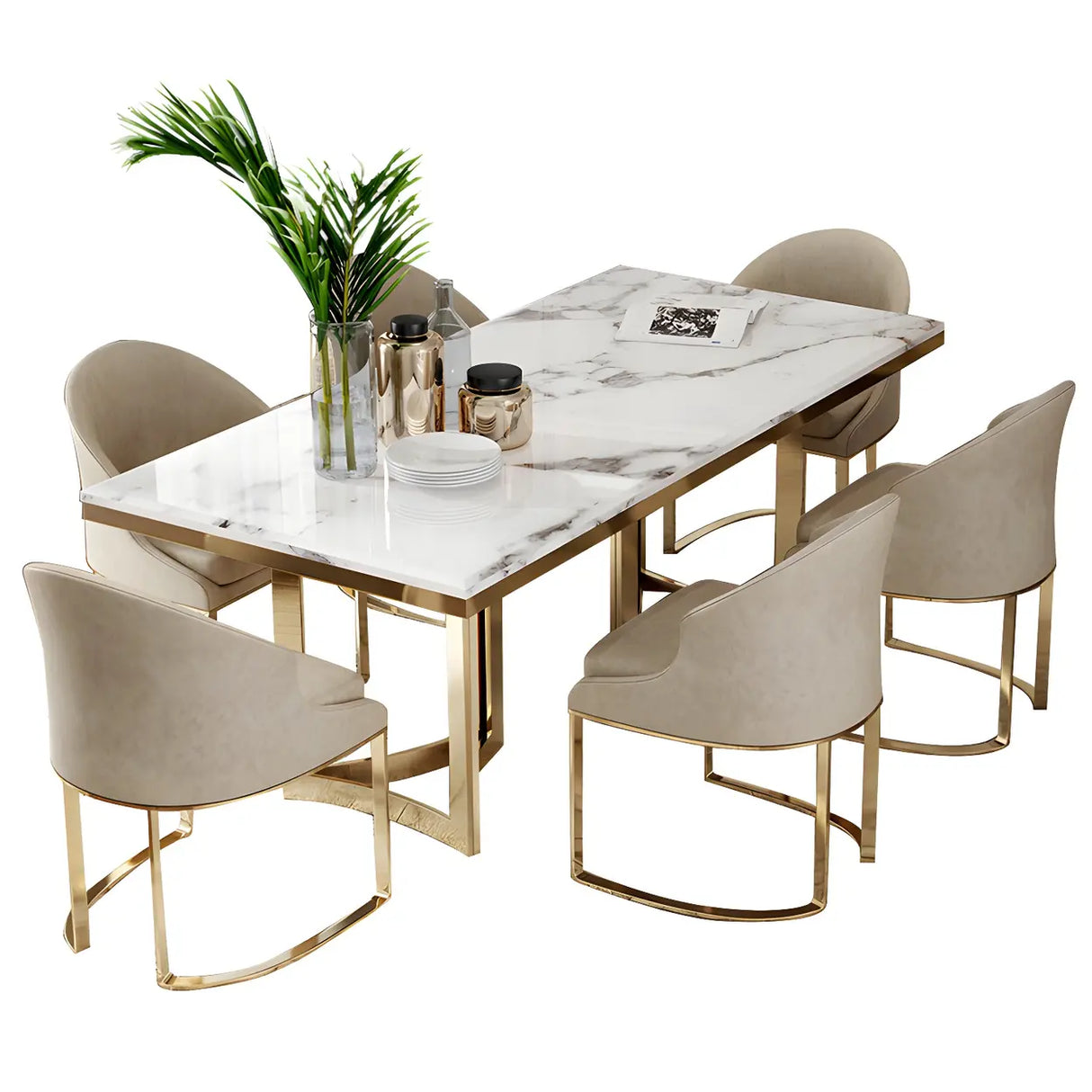 Modern Rectangle Gold Frame White Dining Table Image - 9