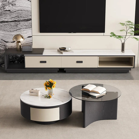 Modern Rectangle Marble Top TV Stand with Drawers Image - 1