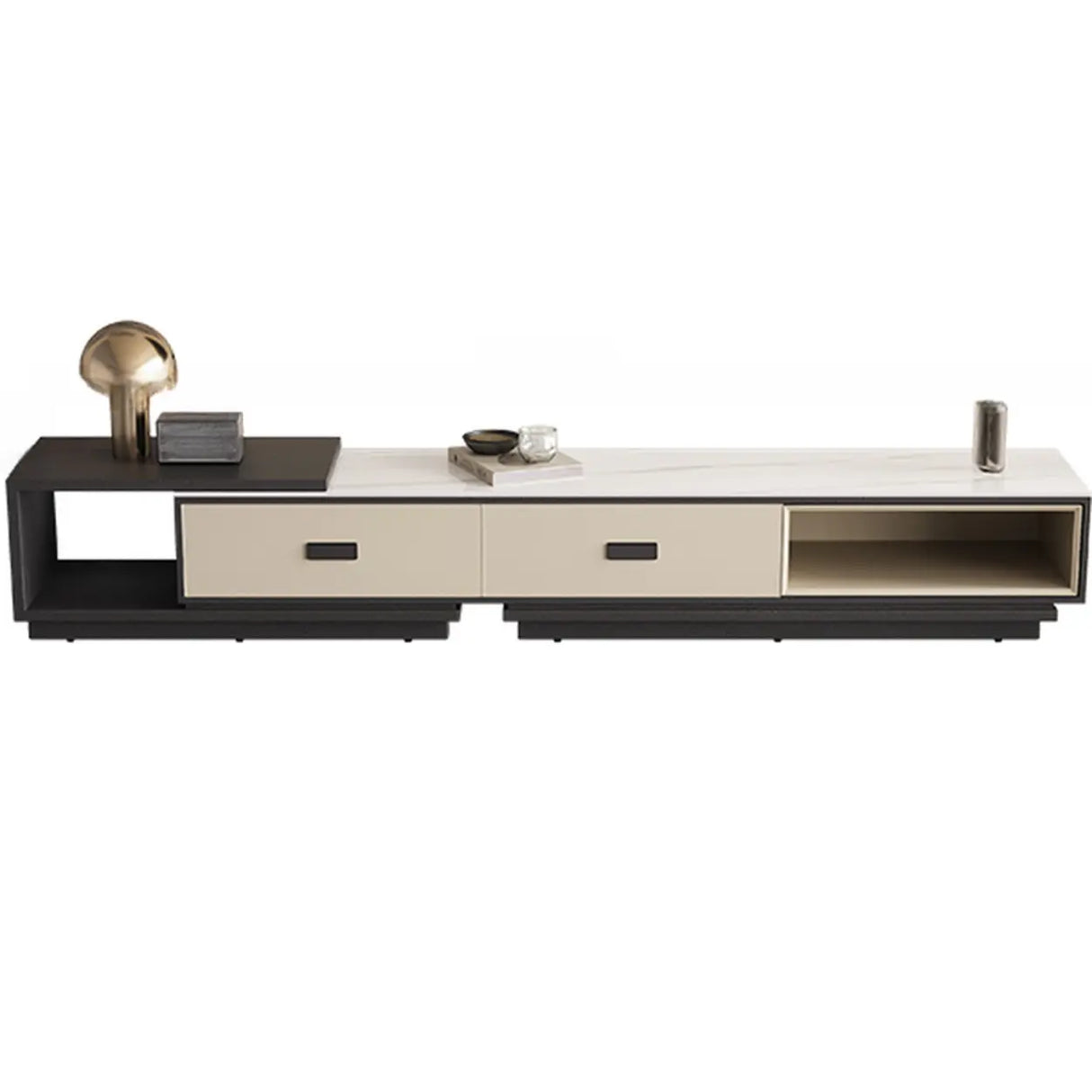 Modern Rectangle Marble Top TV Stand with Drawers Image - 2