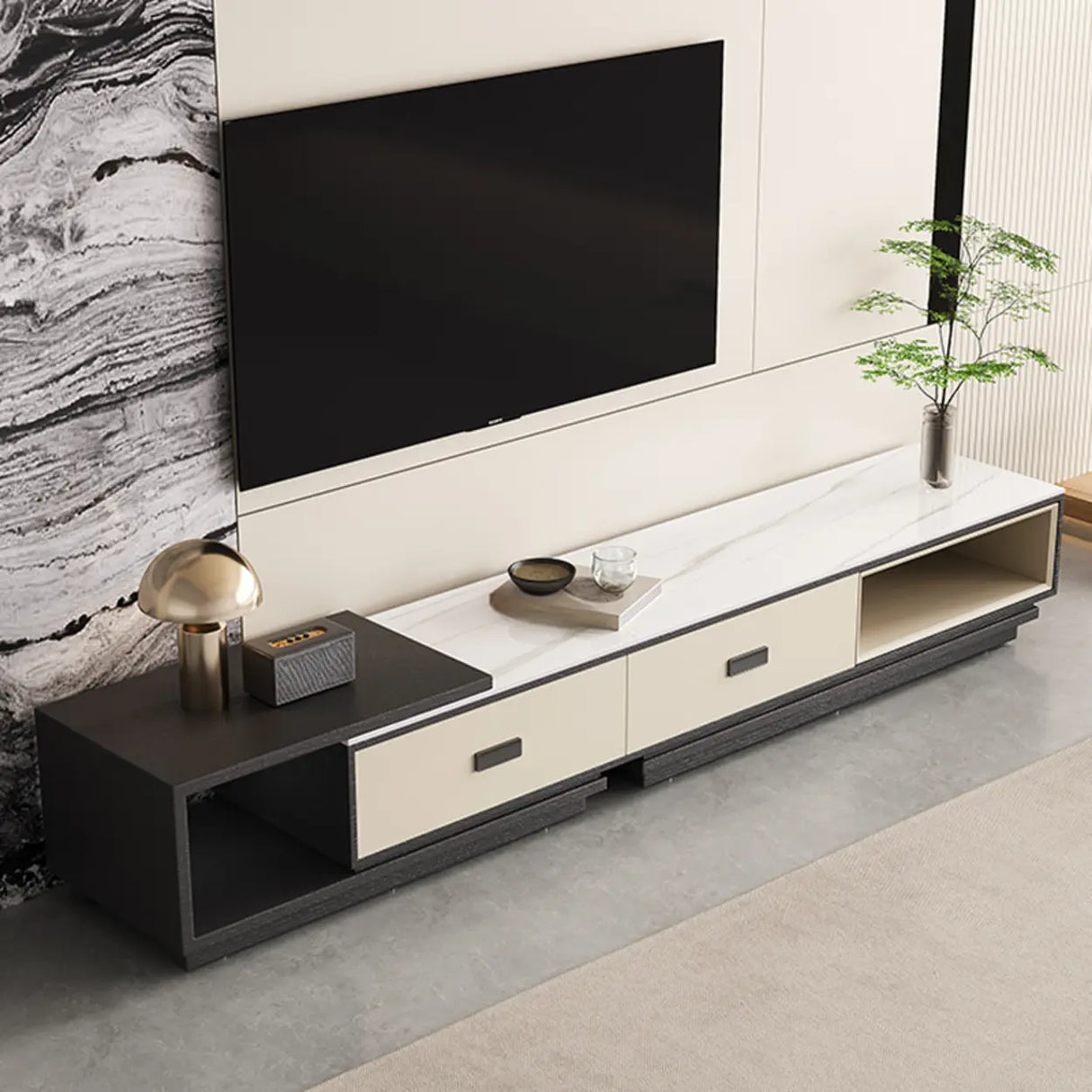 Modern Rectangle Marble Top TV Stand with Drawers Image - 3