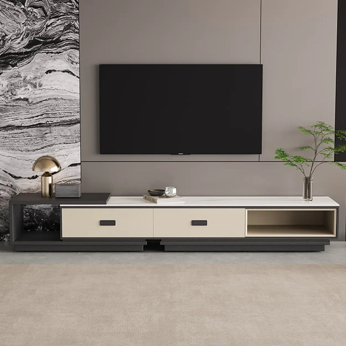 Modern Rectangle Marble Top TV Stand with Drawers Image - 5