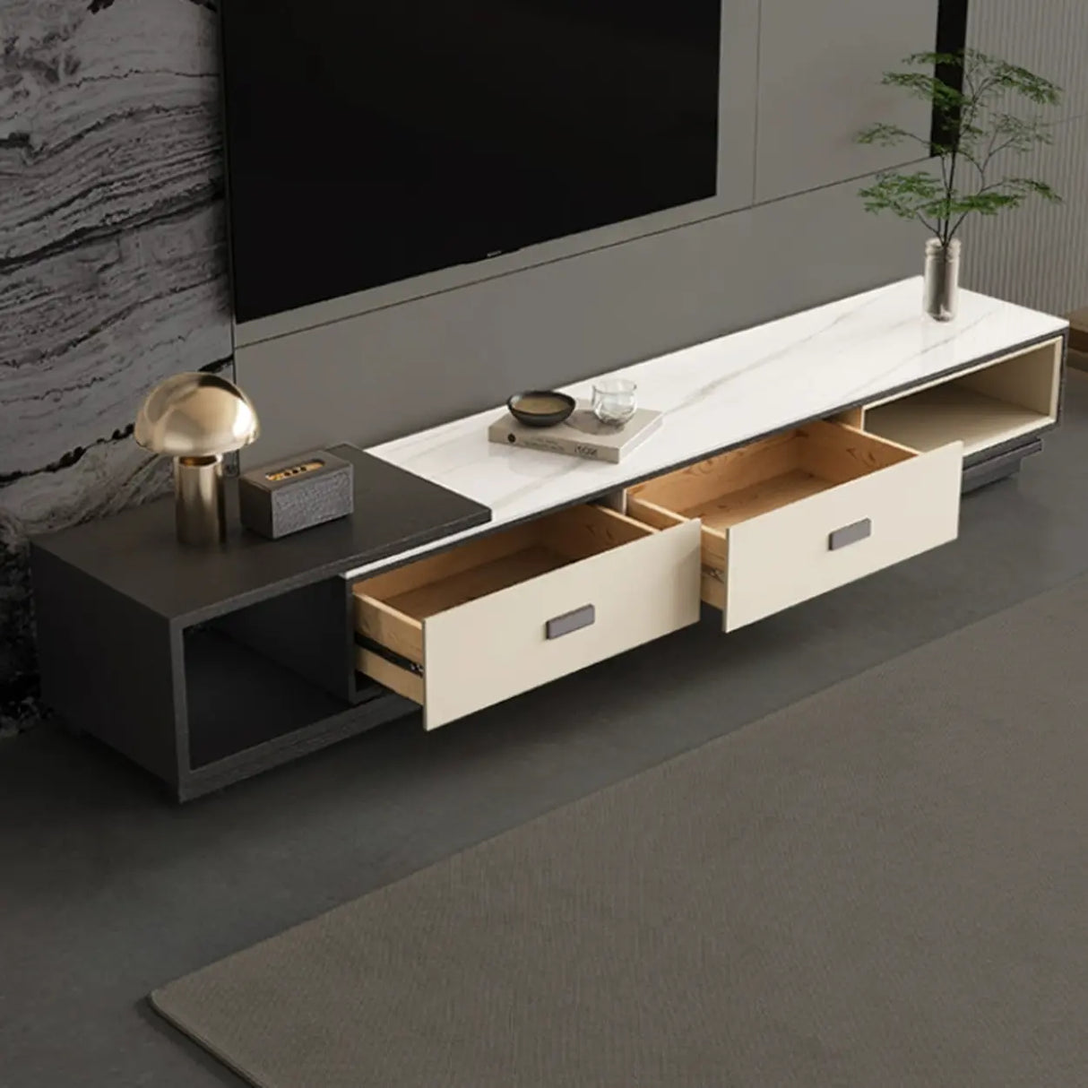Modern Rectangle Marble Top TV Stand with Drawers Image - 6