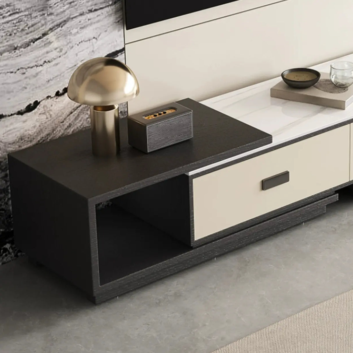Modern Rectangle Marble Top TV Stand with Drawers Image - 7