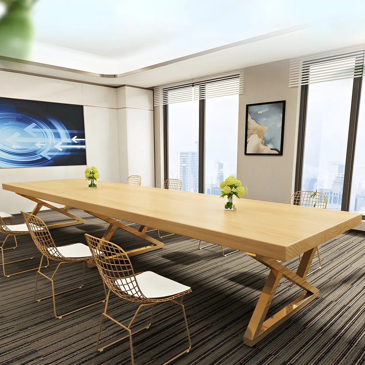 Modern Rectangle Natural Pine Dining Room Table Image - 2