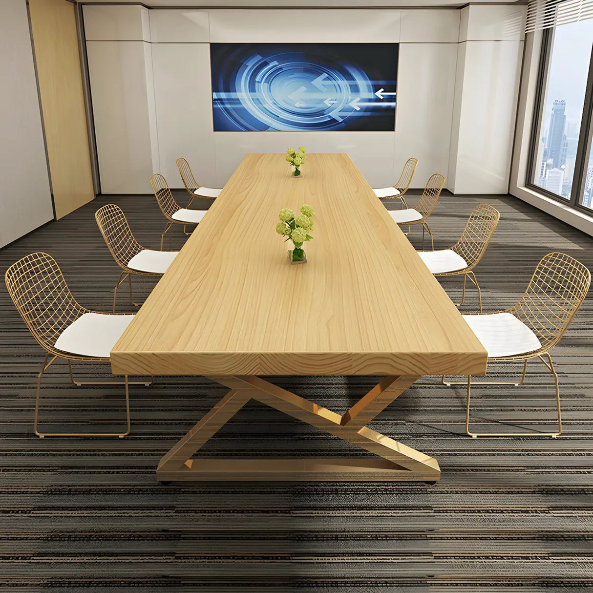 Modern Rectangle Natural Pine Dining Room Table Image - 3