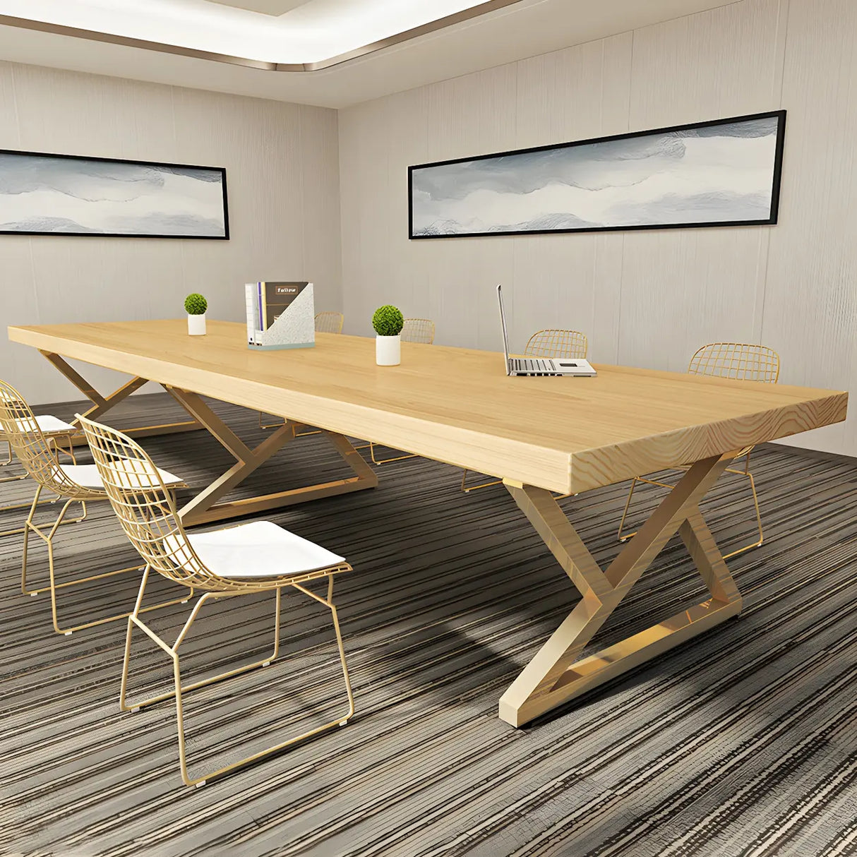Modern Rectangle Natural Pine Dining Room Table Image - 7