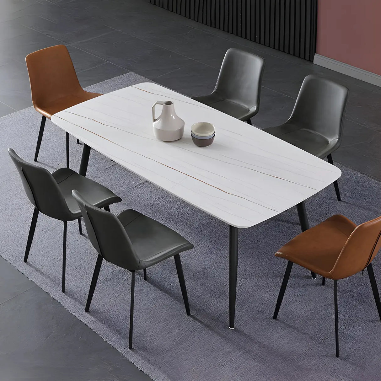 Modern Rectangle Scratch Resistant Stone Dining Table Image - 11