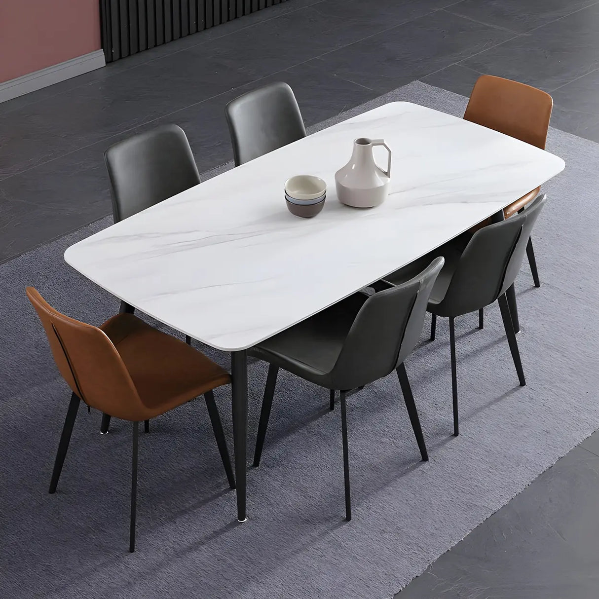 Modern Rectangle Scratch Resistant Stone Dining Table Image - 13