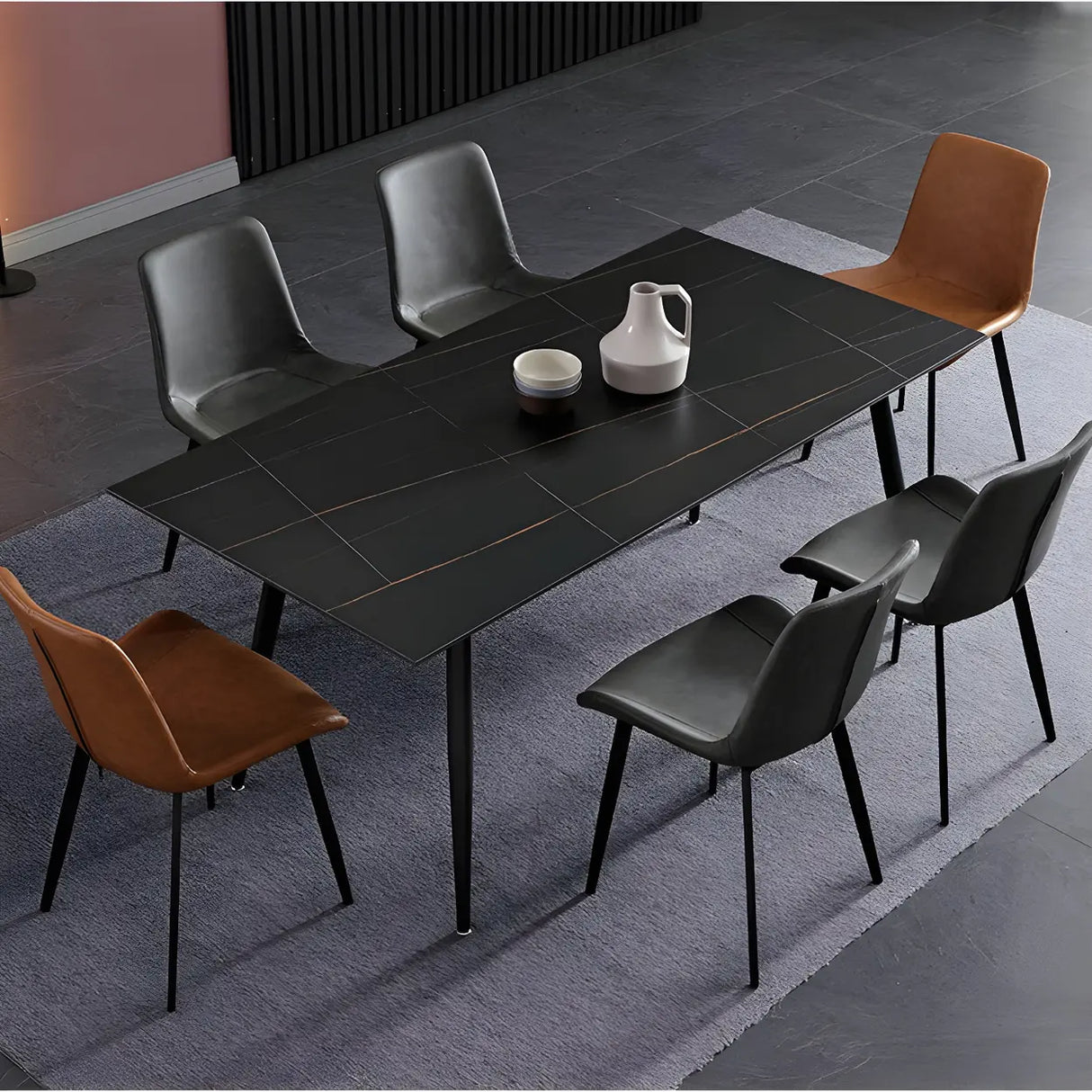Modern Rectangle Scratch Resistant Stone Dining Table Image - 2
