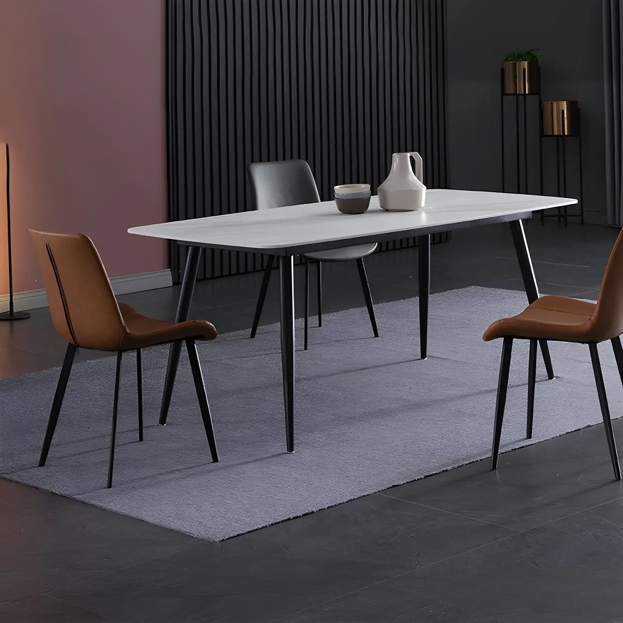 Modern Rectangle Scratch Resistant Stone Dining Table Image - 4
