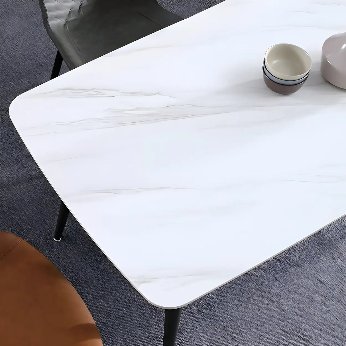 Modern Rectangle Scratch Resistant Stone Dining Table Image - 7