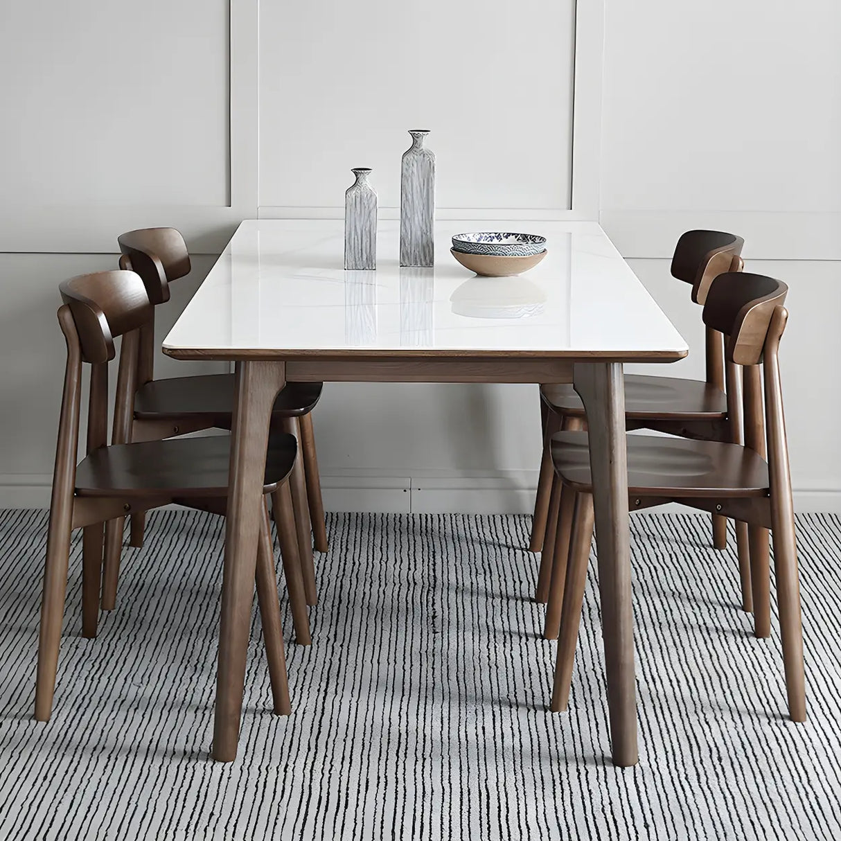 Modern Rectangle Scratch Resistant White Stone Dining Table Image - 10